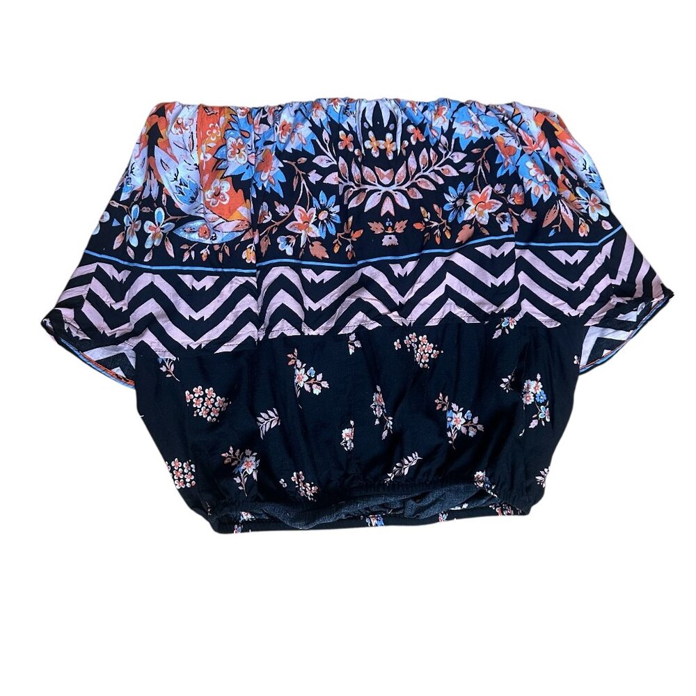 Express Boho Sleeveless Top with a Floral and Chevron Pattern - XS